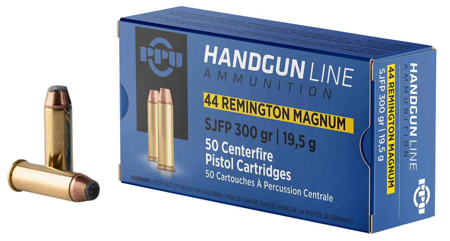 PPU PPH44MF Handgun  44RemMag 300gr Semi Jacketed Flat Point 50 Per Box/10 Case