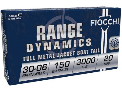 Fiocchi 3006A Range Dynamics  30-06Springfield 150gr Full Metal Jacket Boat Tail 20 Per Box/10 Case