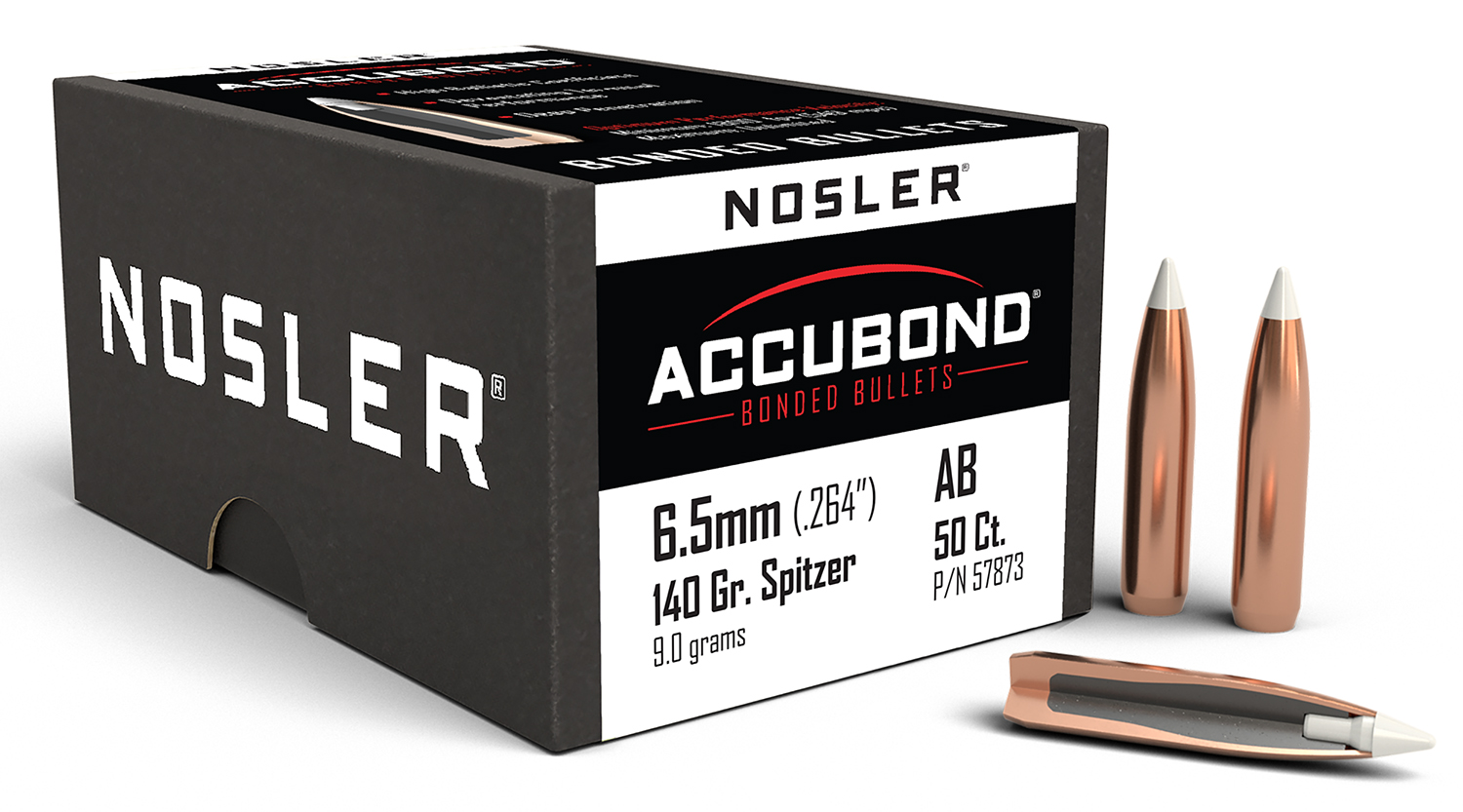 Nosler 57873 AccuBond  6.5Creedmoor 140gr Spitzer Point 50/Box