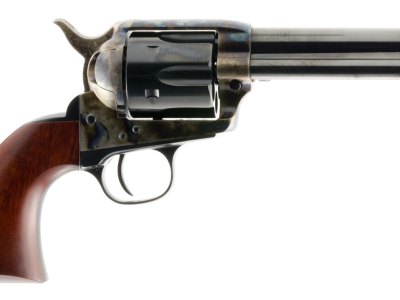 Taylors & Company 550897 1873 Cattleman Uberti 45 Colt (Long Colt) 6 Shot 5.50″ Blued Round Barrel & Cylinder Color Case Hardened Steel Frame, Walnut Navy Style Grip, Exposed Hammer