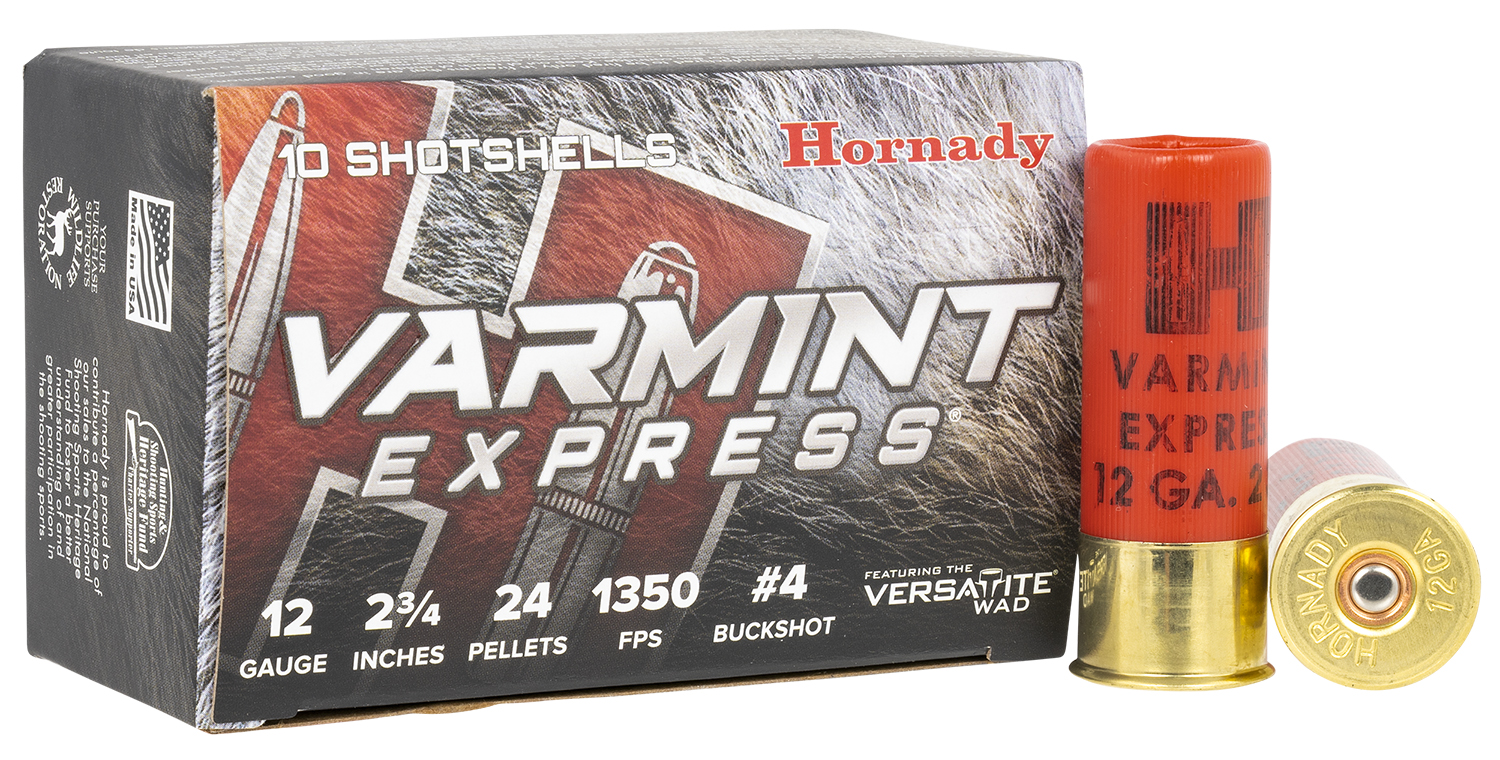 Hornady 86243 Varmint Express  12 Gauge 2.75″ 4 Buck Shot 10 Per Box/ 10 Case