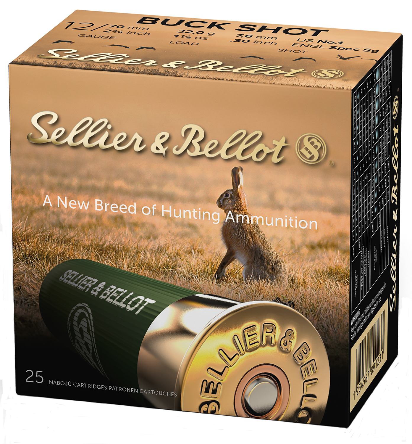 Sellier & Bellot SB12BSF Hunting  12Gauge 2.75″ 12Pellets 1 1/8oz 1Buck Shot 25 Box/10 Case