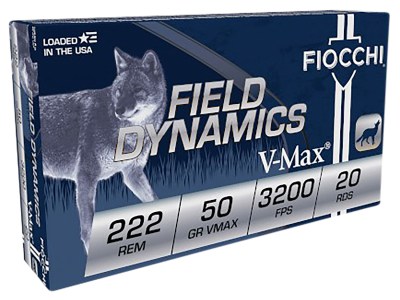 Fiocchi 222HVA Field Dynamics  222Rem 50gr Hornady V Max 20 Per Box/10 Case