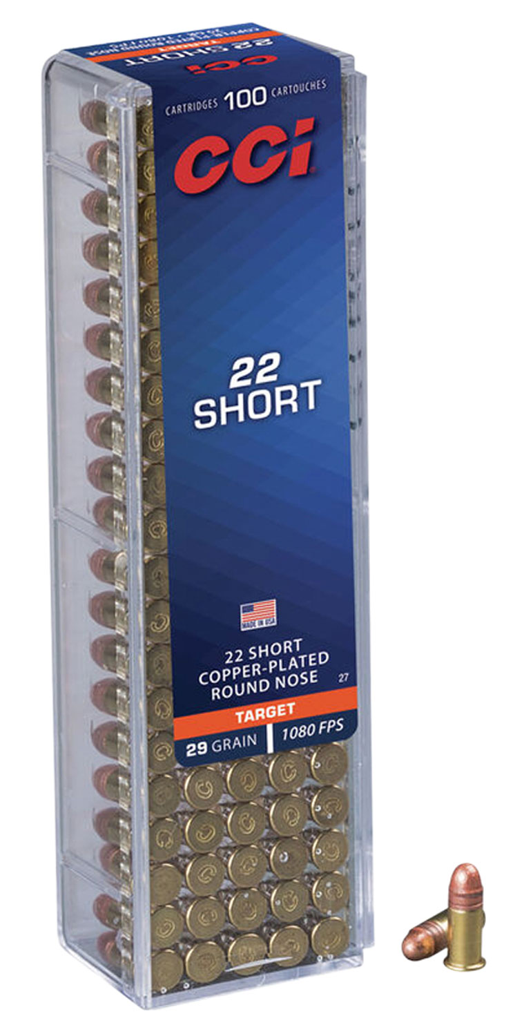CCI 0027 Target Rimfire 22Short 29gr Copper Plated Round Nose 100 Per Box/50 Case