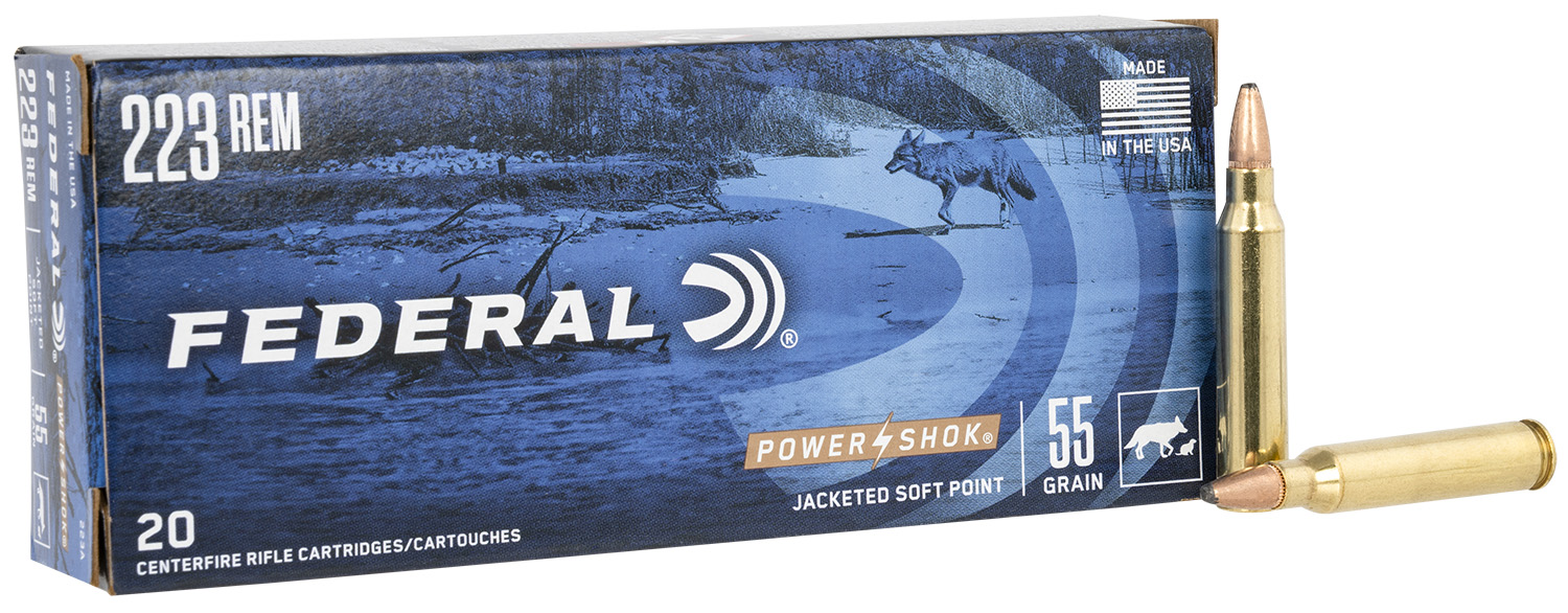 Federal 223A Power-Shok  223Rem 55gr Jacketed Soft Point 20 Per Box/10 Case