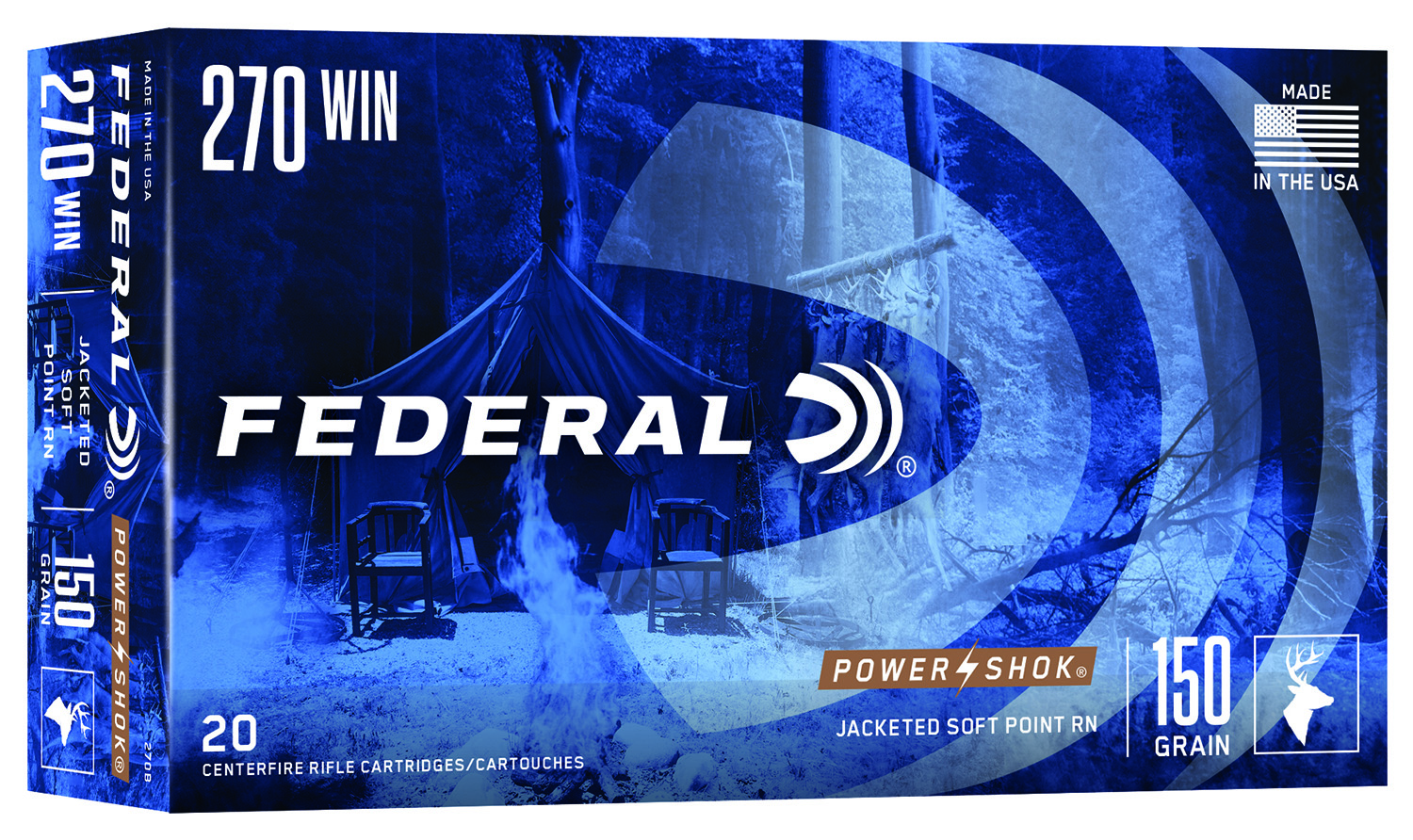 Federal 270B Power-Shok  270Win 150gr Jacketed Soft Point 20 Per Box/10 Case