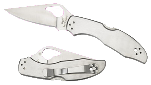 Spyderco BY04P2 Byrd Meadowlark 2 2.93″ Folding Clip Point Plain 8Cr13MoV SS Blade Satin Stainless Steel Handle
