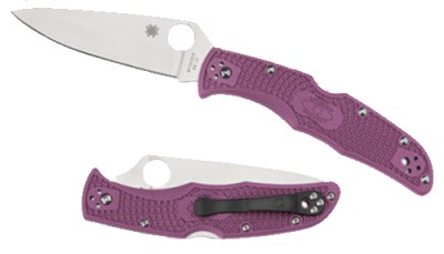 Spyderco C10FPPR Endura 4 Lightweight 3.75″ Folding Clip Point Plain VG-10 SS Blade Purple Bi-Directional Texturing FRN Handle Includes Pocket Clip