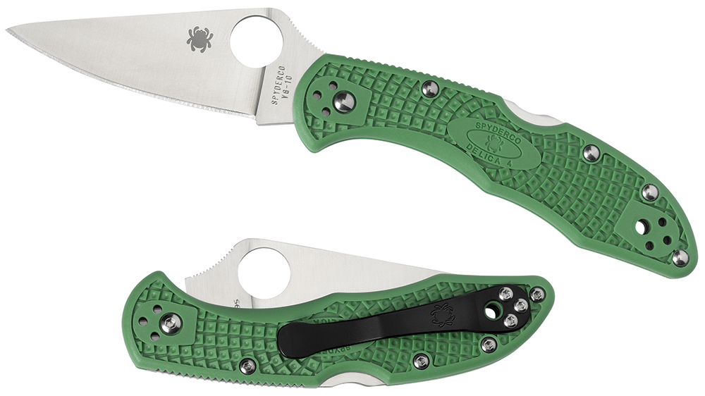 Spyderco C11FPGR Delica 4 Lightweight 2.88″ Folding Drop Point Plain VG-10 SS Blade Green Bi-Directional Texturing FRN Handle Includes Pocket Clip