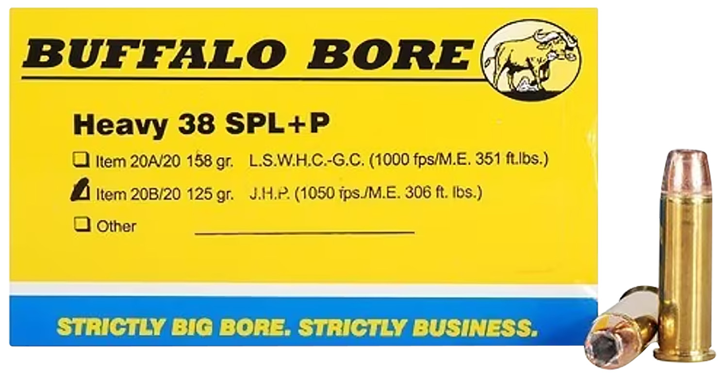 Buffalo Bore Ammunition 20B20 Heavy Strictly Business 38Special +P 125gr Jacket Hollow Point 20 Per Box/12 Case