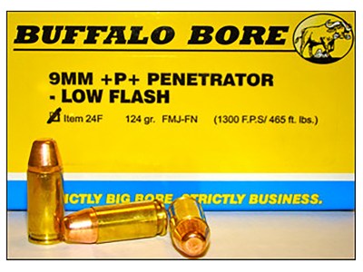 Buffalo Bore Ammunition 24F20 Penetrator Strictly Business 9mmLuger +P+ 124gr Full Metal Jacket Flat Nose 20 Per Box/12 Case