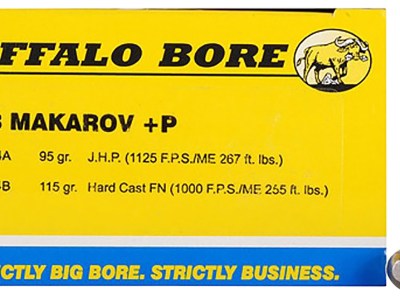 Buffalo Bore Ammunition 34B20 Personal Defense Strictly Business 9x18Makarov +P 115gr Hard Cast Flat Nose 20 Per Box/12 Case
