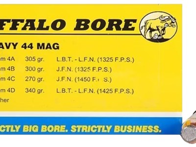 Buffalo Bore Ammunition 4B20 Heavy Strictly Business 44Rem Mag 300gr Semi Jacketed Flat Point 20 Per Box/12 Case