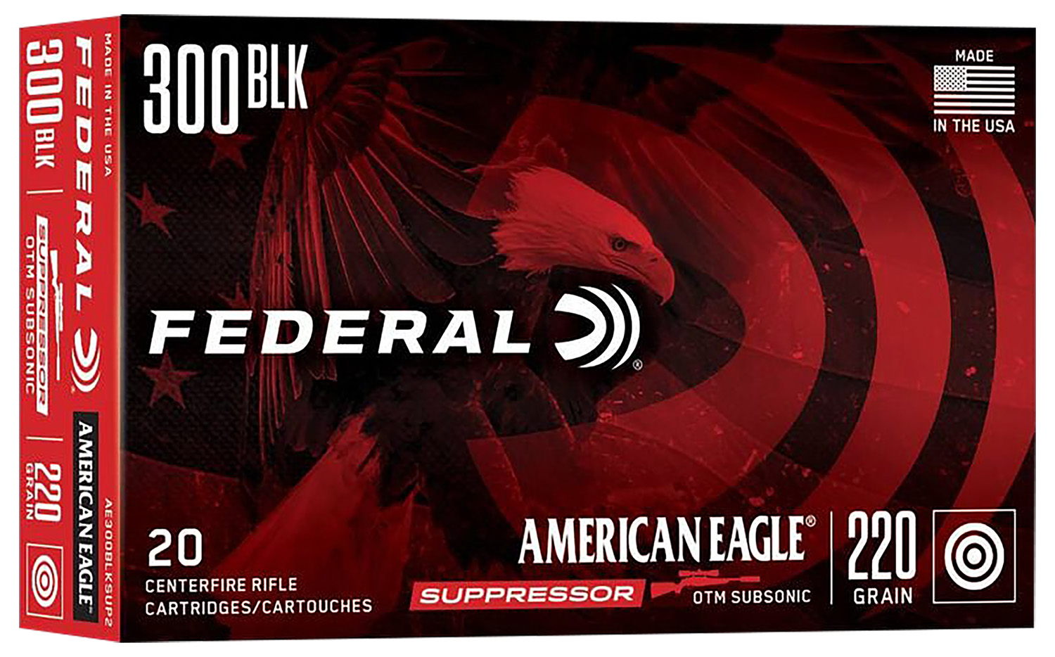 Federal AE300BLKSUP2 American Eagle Suppressor 300Blackout 220gr Open Tip Match 20 Per Box/25 Case
