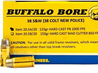 Buffalo Bore Ammunition 205A20 Personal Defense Strictly Business 38S&W 125gr Hard Cast Flat Nose 20 Per Box/12 Case