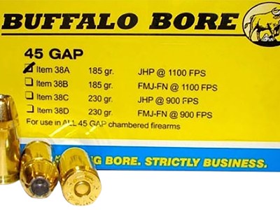 Buffalo Bore Ammunition 38A20 Personal Defense Strictly Business 45GAP 185gr Jacket Hollow Point 20 Per Box/12 Case