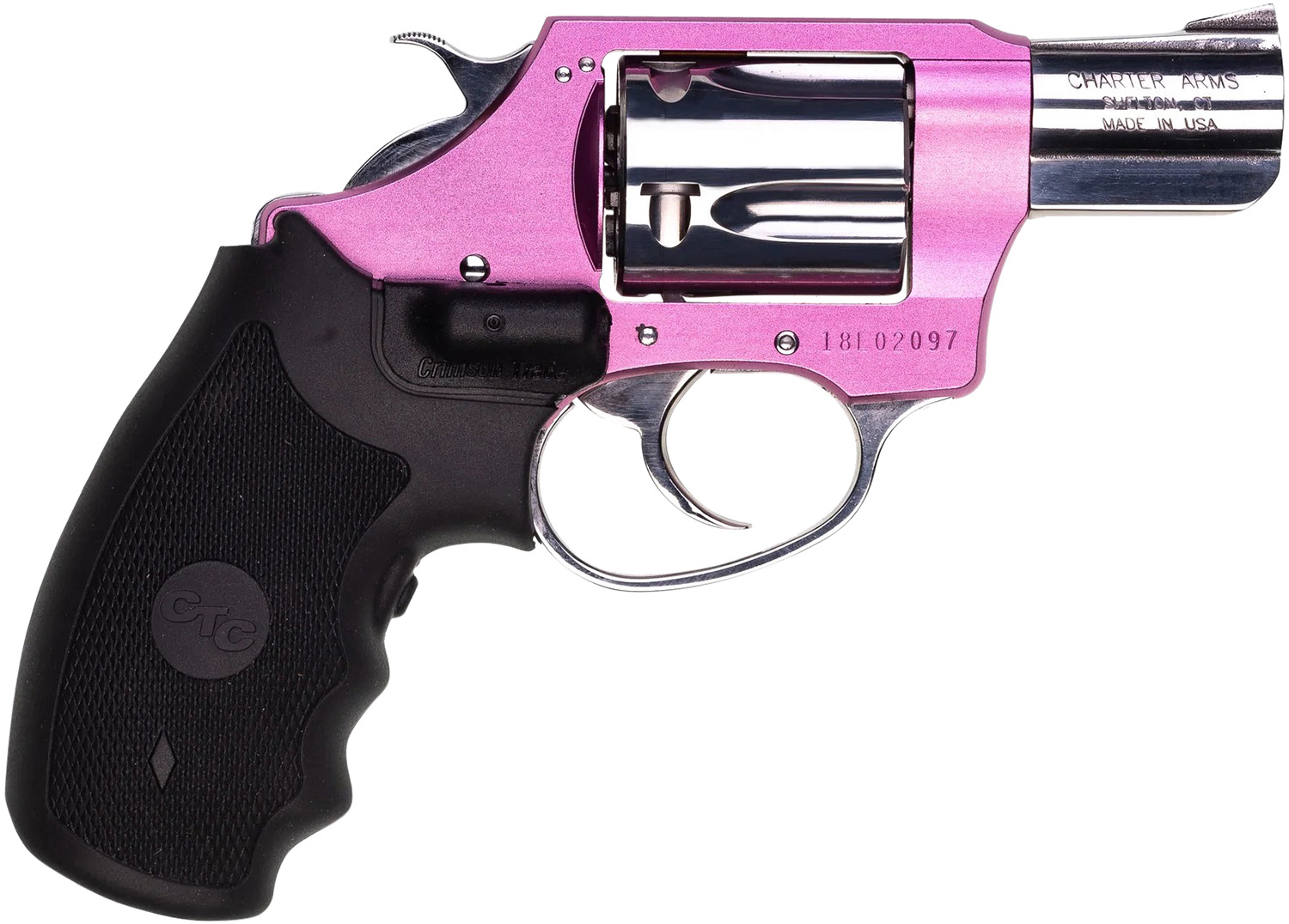 Charter Arms 53832 Undercover Lite Chic Lady Small 38 Special 5 Shot 2″ High Polished Stainless Steel Barrel & Cylinder, Pink Aluminum Frame w/Black Crimson Trace Laser Grip, Exposed Hammer