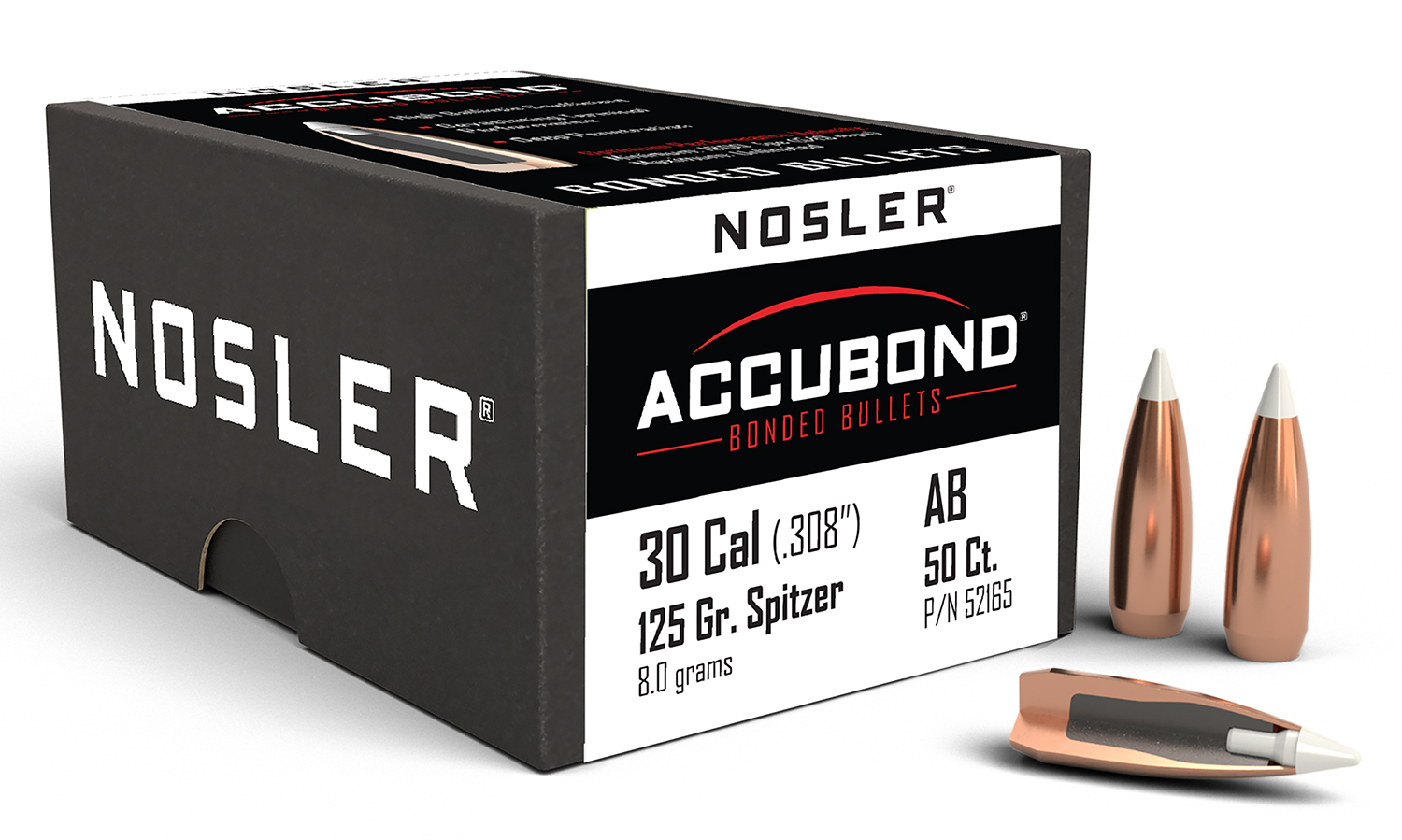 Nosler 52165 AccuBond  30Cal 125gr Spitzer Point 50/Box