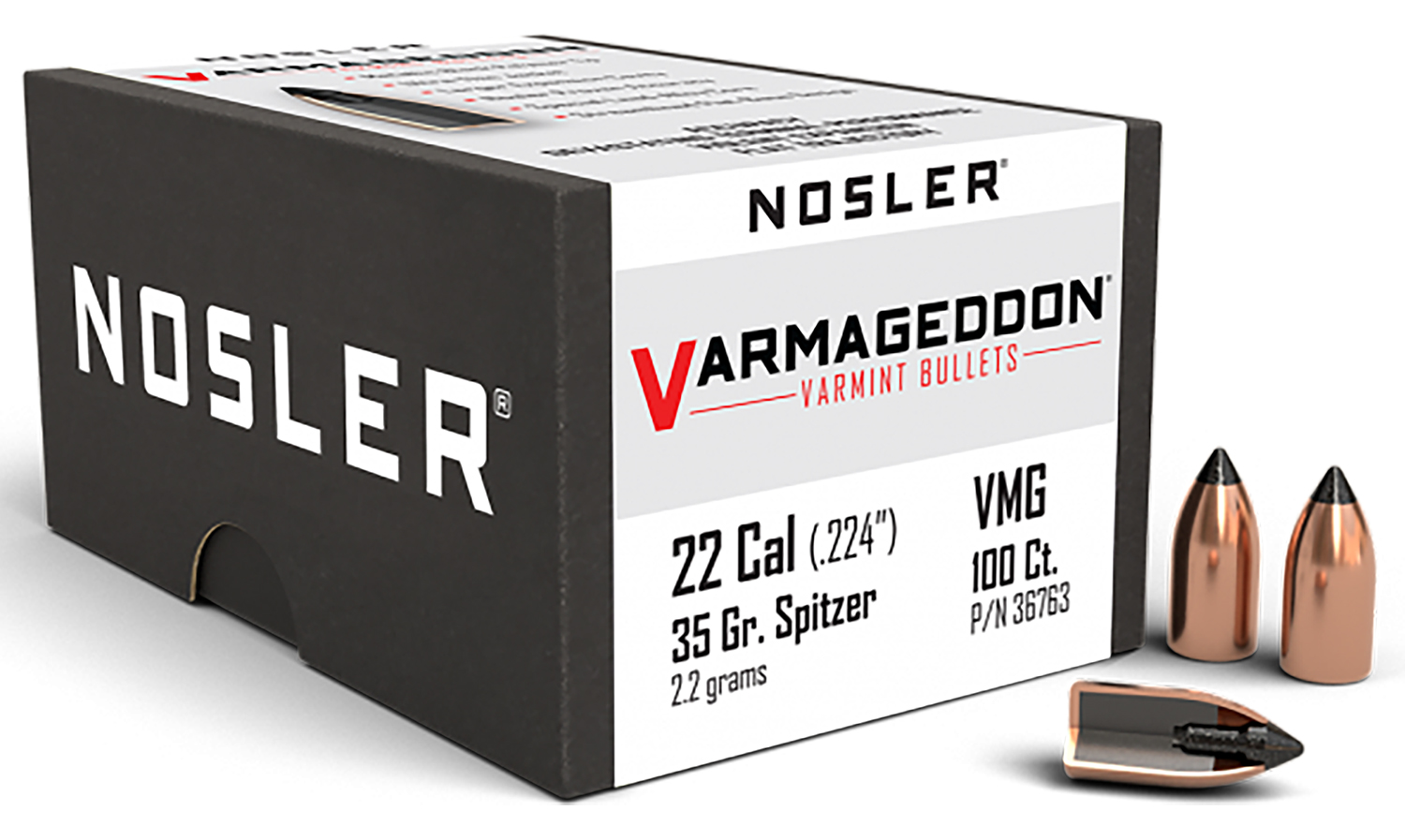 Nosler 36763 Varmageddon  22Cal 35gr Flat Base Tipped 100/Box