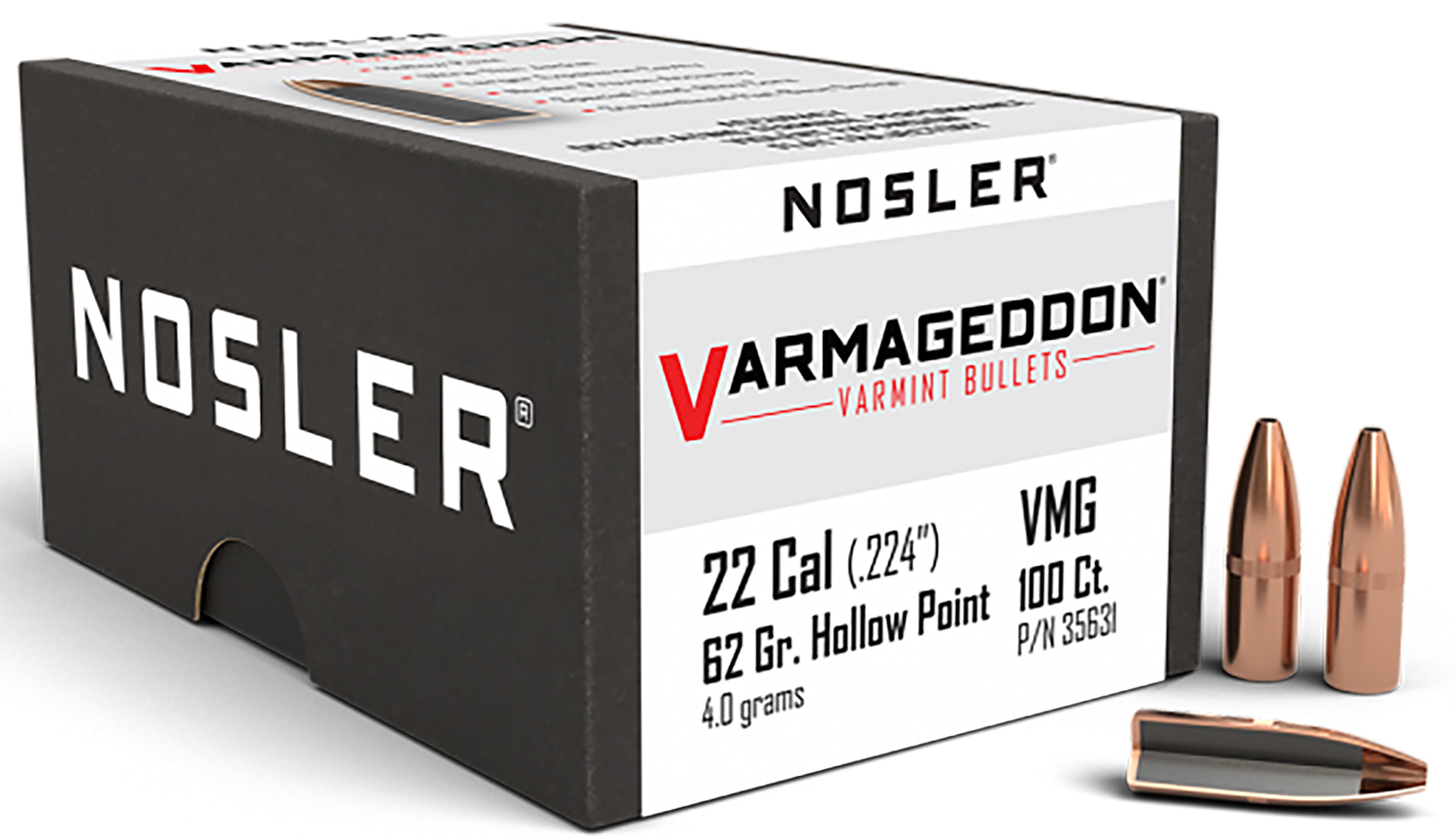 Nosler 35631 Varmageddon  22Cal 62gr Flat Base Hollow Point 100/Box