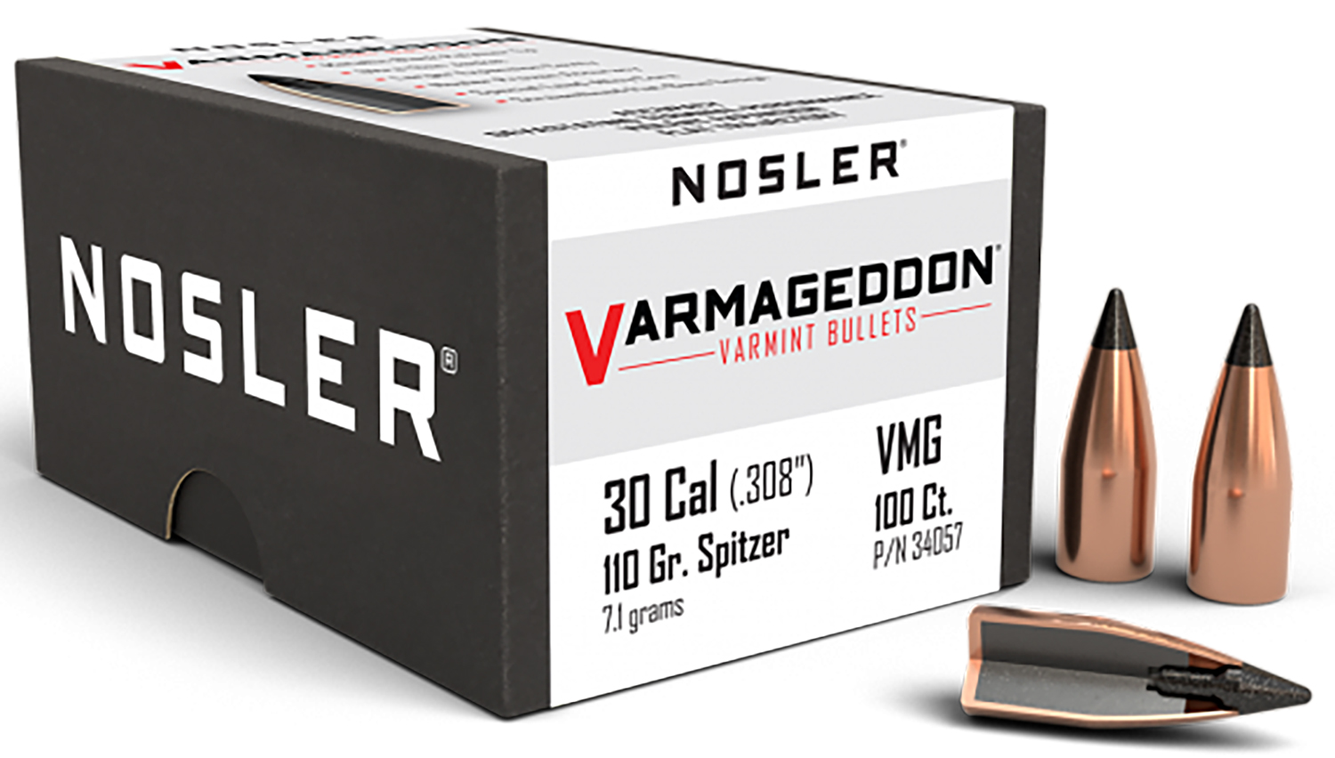 Nosler 34057 Varmageddon  30Cal 110gr Flat Base Tipped 100/Box