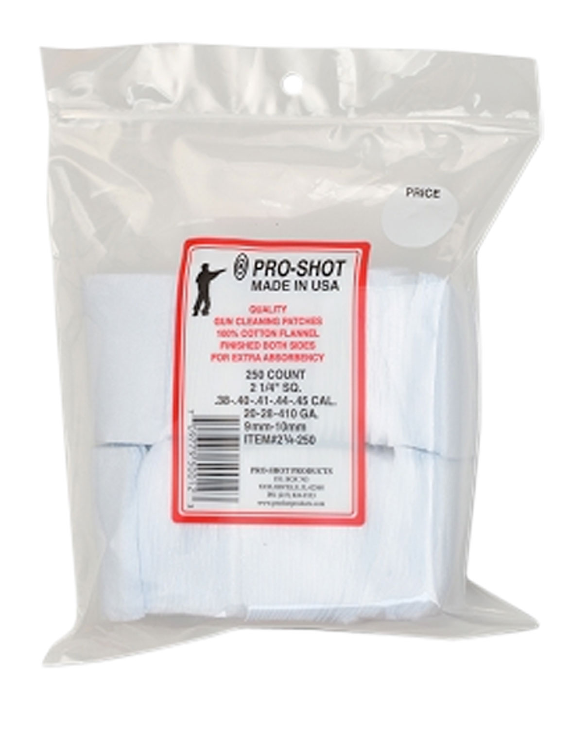 Pro-Shot 214250 Cleaning Patches  .38 – .45 Cal/ .410 / 20 Gauge 2.25″ Square Cotton Flannel 250 Pack