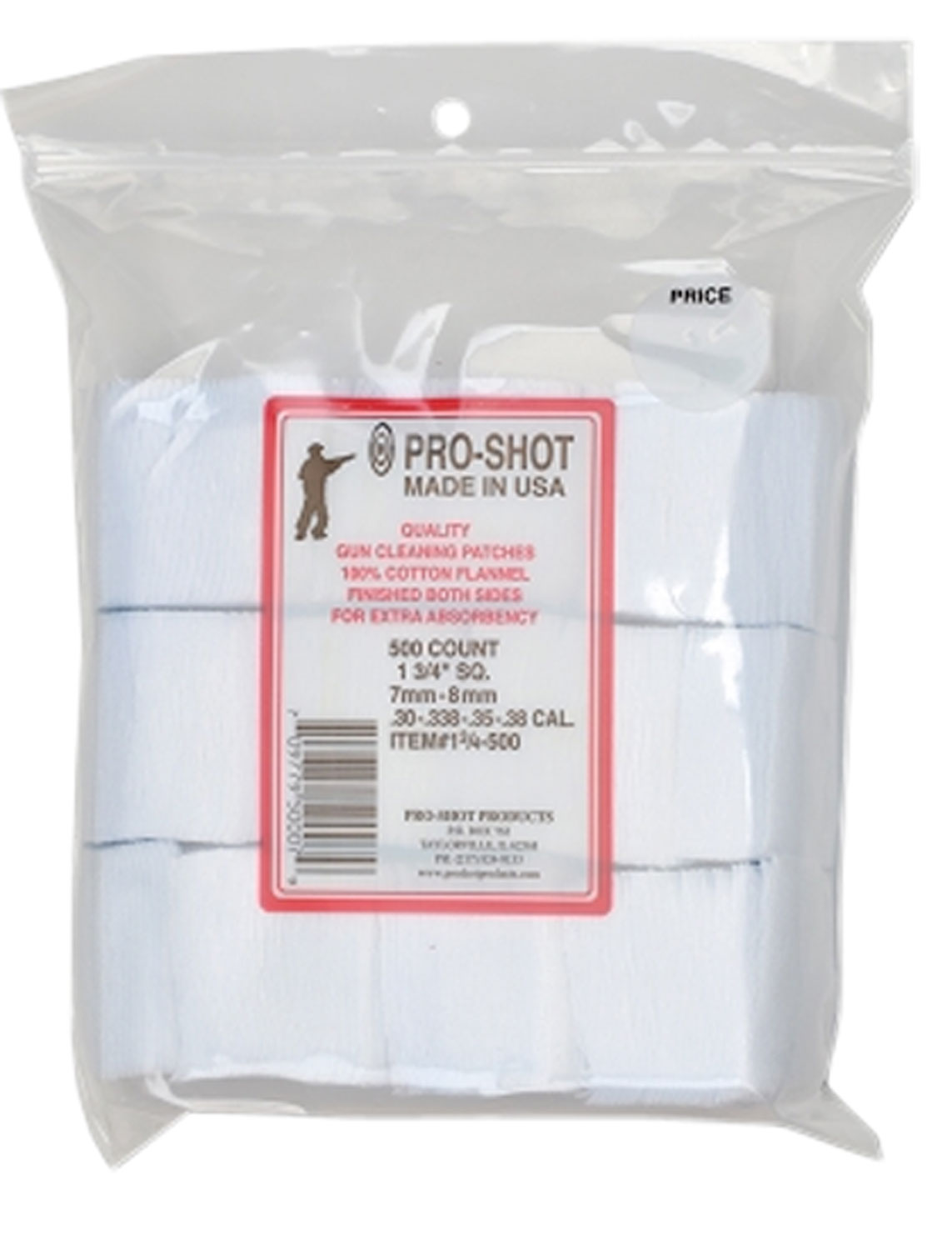 Pro-Shot 134500 Cleaning Patches  .38/ 6mm/ 7mm Cal 1.75″ Square Cotton Flannel 500 Pack