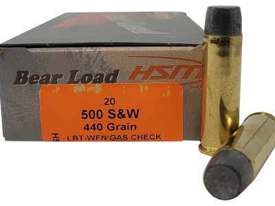 HSM 500SW6N Bear Load  500 S&W Mag 440 gr Wide Flat Nose 20 Per Box/ 25 Case