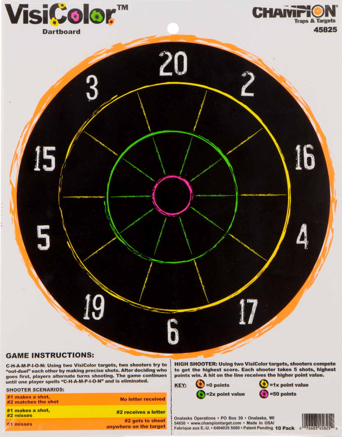 Champion Targets 45825 VisiColor Dartboard Hanging Paper Multi Color 11″x14″ Dart Board 10 Pack