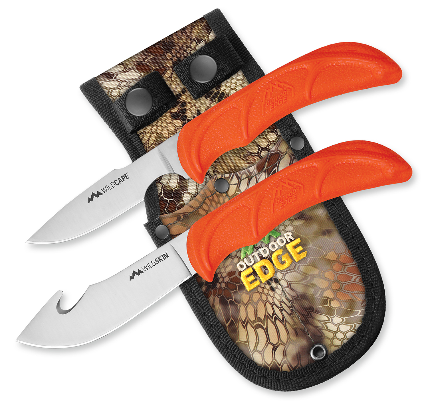 Outdoor Edge WR1C WildPair  2.50″/4″ Fixed Gut Hook/Caper Plain/Gut Hook 420J2 Stainless Steel Blade TPR Blaze Orange Handle