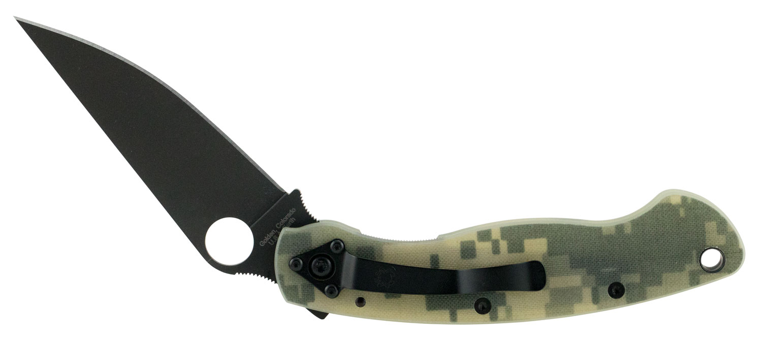 Spyderco C36GPCMOBK Military  4″ Folding Modified Clip Point Plain Black DLC CPM S30V SS Blade Camo G10 Handle Includes Pocket Clip