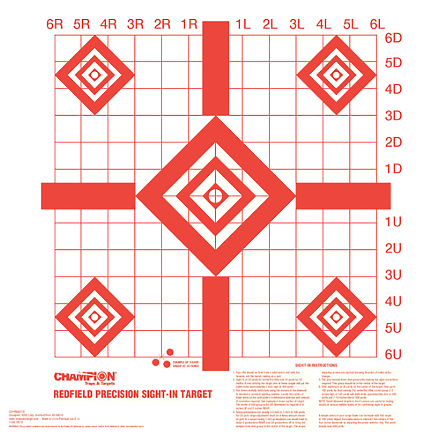 Champion Targets 47387 Redfield Sight-In Diamond Paper Pistol/Rifle 16″ x 16″ White/Red 100 Per Pkg