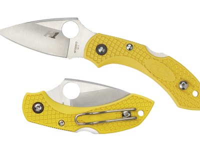 Spyderco C28SYL2 Dragonfly 2 Salt 2.25″ Folding Clip Point Serrated H1 Steel Blade Yellow Bi-Directional Texturing FRN Handle Includes Pocket Clip