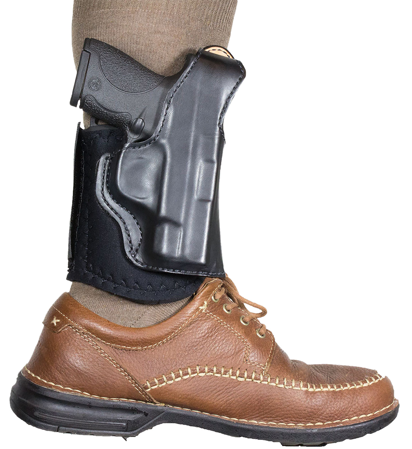 DeSantis Gunhide 014PCU7Z0 Die Hard Rig  Ankle Black Leather/Sheepskin Fits S&W Bodyguard 380 Right Hand