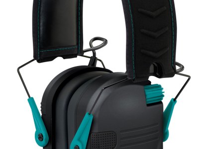 Walker’s GWPRSEMTL Razor Slim Electronic Muff 23 dB Over the Head Black Polymer w/Teal Accents