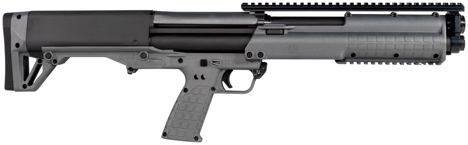 Kel-Tec KSGGY KSG  Sports South Exclusive 12 Gauge 14+1 3″ 18.50″ Barrel, Exclusive Tactical Gray Fixed Bullpup Stock, Includes Picatinny Rails