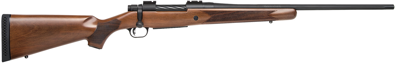 Mossberg 27882 Patriot  Full Size 270 Win 5+1 22″ Matte Blued Fluted Barrel, Drilled & Tapped Matte Blued Stainless Steel Receiver, Walnut Fixed Stock, Right Hand