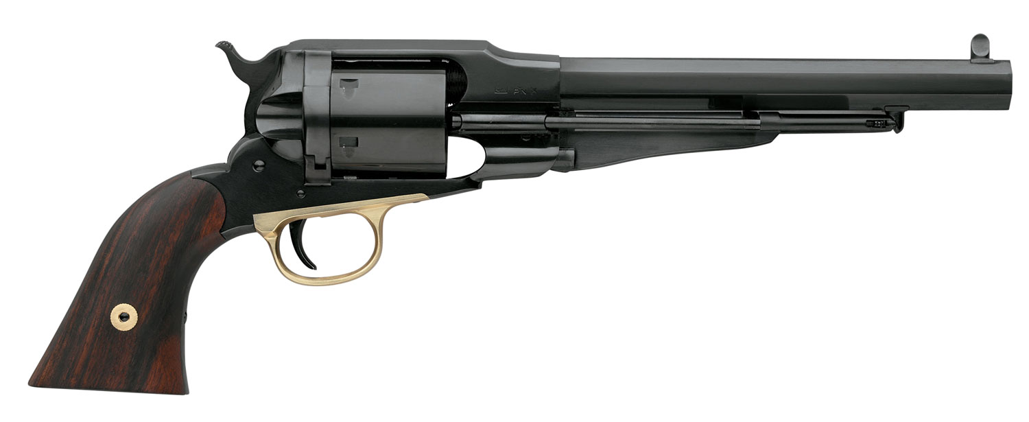 Taylors & Company 550773 Remington Conversion Uberti 38 Special 6 Shot 7.38″ Blued Octagon Barrel, Cylinder & Steel Frame, Walnut Grip, Manual Safety, Exposed Hammer