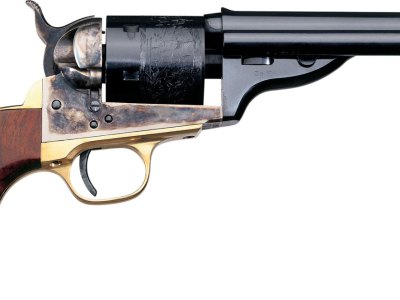 Taylors & Company 550721 1851 Open-Top 45 Colt (LC) Caliber with 5.50″ Blued Finish Barrel, 6rd Capacity Blued Finish Cylinder, Color Case Hardened Finish Steel Frame & Walnut Navy Size Grip