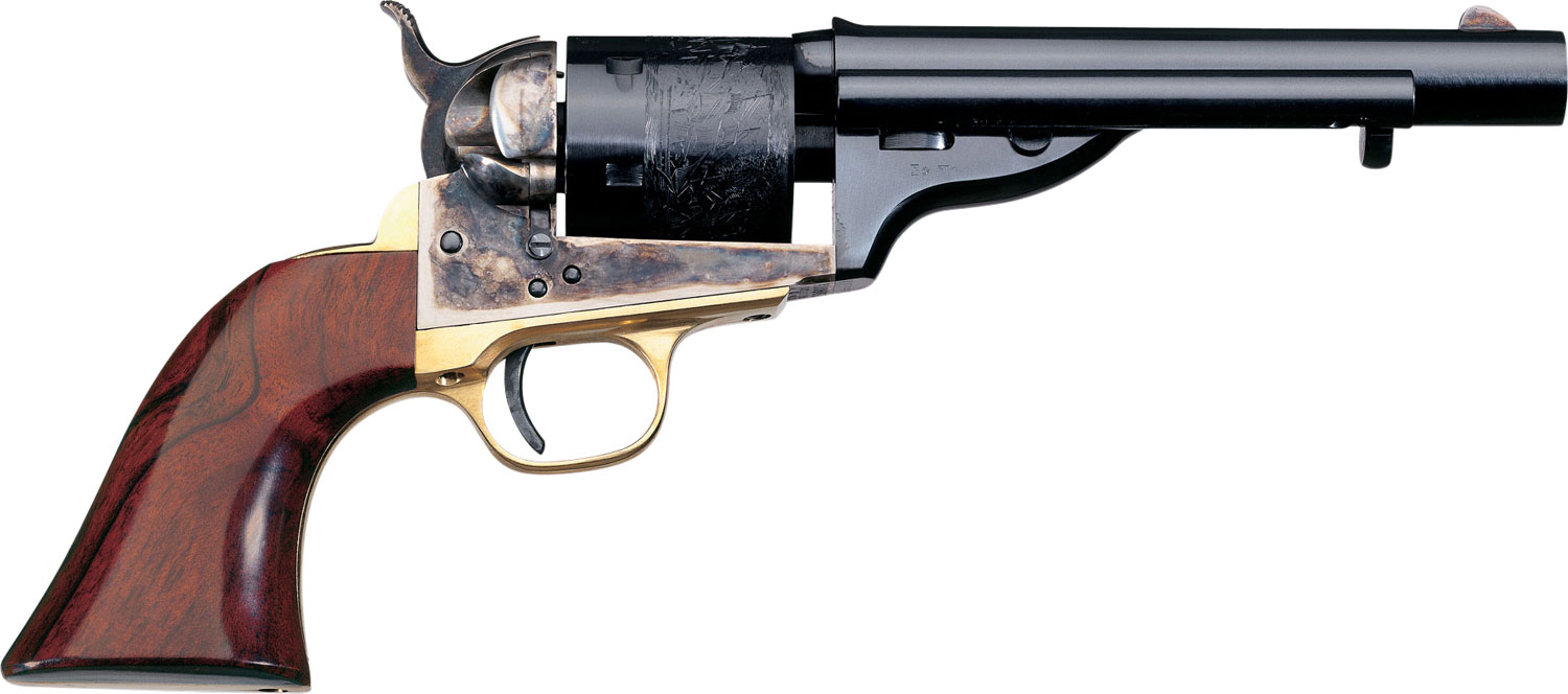 Taylors & Company 550721 1851 Open-Top 45 Colt (LC) Caliber with 5.50″ Blued Finish Barrel, 6rd Capacity Blued Finish Cylinder, Color Case Hardened Finish Steel Frame & Walnut Navy Size Grip