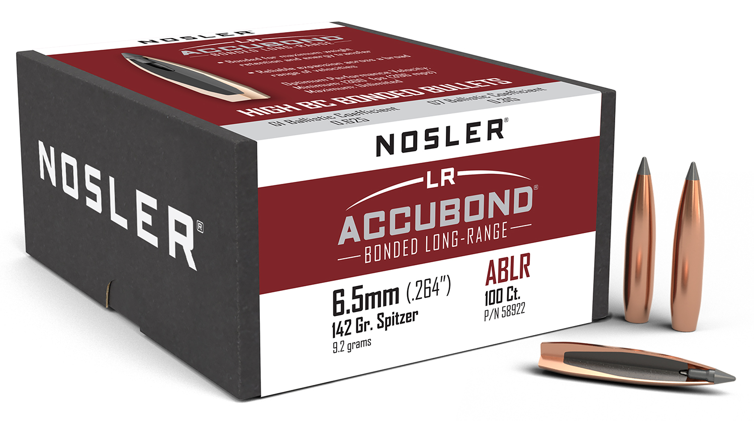 Nosler 58922 AccuBond Long Range 6.5mm 142gr Spitzer Point 100/Box