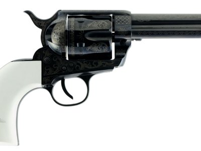 Traditions SAT73122LIB 1873 Liberty 45 Colt (LC) 6rd 4.75″ Blued Engraved Steel White PVC Grip
