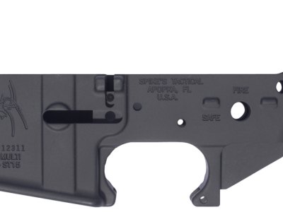 Spikes STLS018 Spider Stripped Lower Receiver with Fire & Safe Markings Multi-Caliber 7075-T6 Aluminum Black Anodized for AR-15