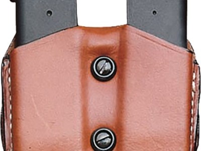 DESANTIS DOUBLE MAG POUCH OWB – LEATHER SINGLE STACK 10/45 TAN