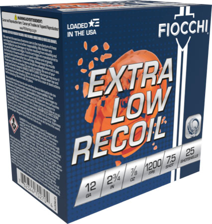 FIOCCHI LOW RECOIL 12GA 2.75″ – 7/8OZ #7.5 1200FPS 250RD CASE