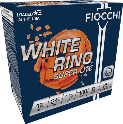 FIOCCHI WHITE RINO 12GA 2.75″ – 1-1/8OZ #8 1150FPS 250RD CASE