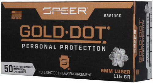 SPEER GOLD DOT 9MM LUGER – 115GR GDHP 50RD 10BX/CS