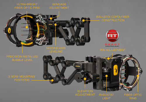 TROPHY RIDGE BOW SIGHT REACT – H4 4-PIN .019 RH BLACK