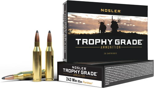 NOSLER TROPHY GRADE 243 WIN – 85GR PARTITION TIP 20RD 10BX/