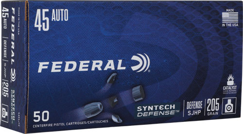 FEDERAL SYNTHETIC DEFENSE 45 – ACP 205GR SJHP 50RD 10BX/CS